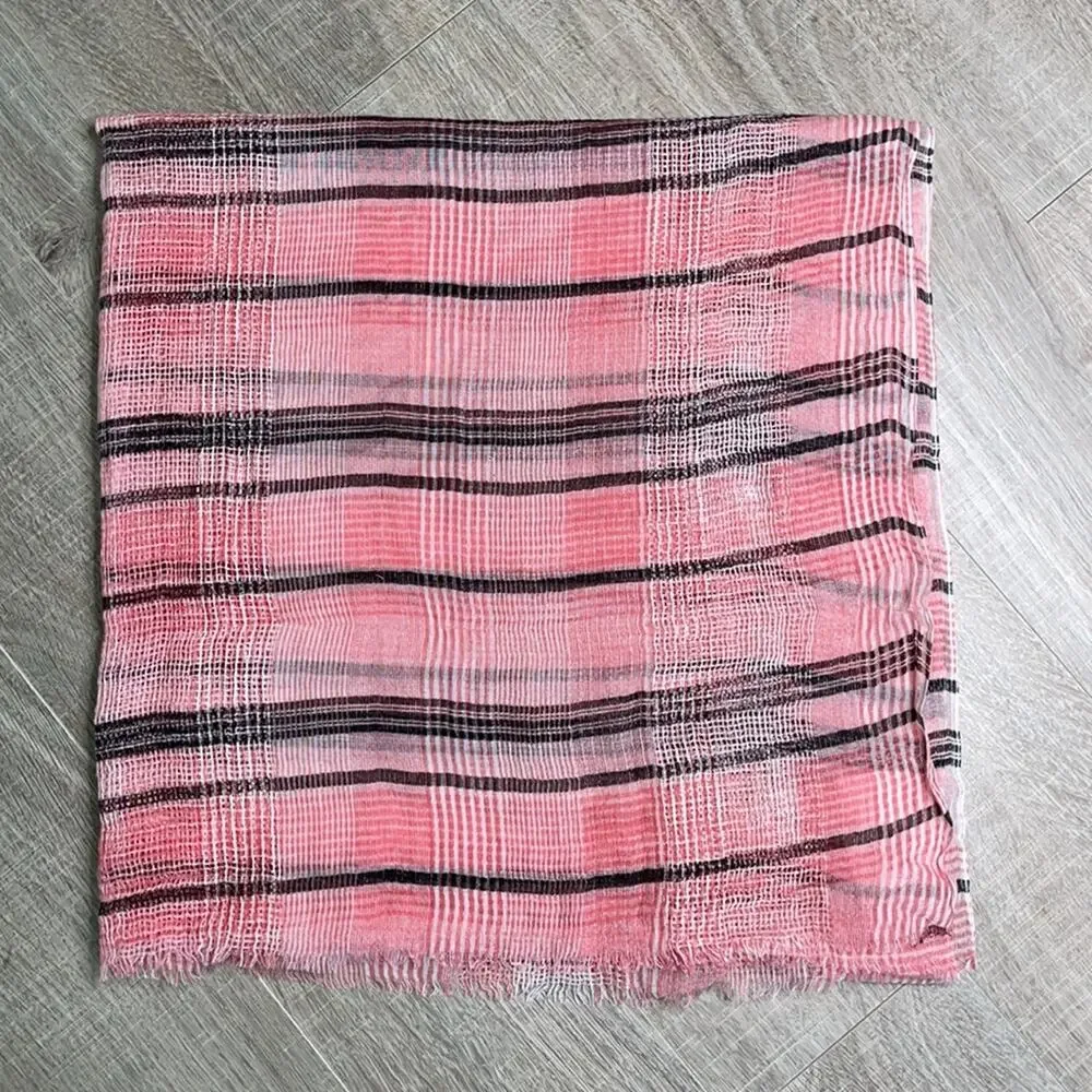 NWT TREASURE & BOND Coral Combo Plaid Frayed Edge Scarf